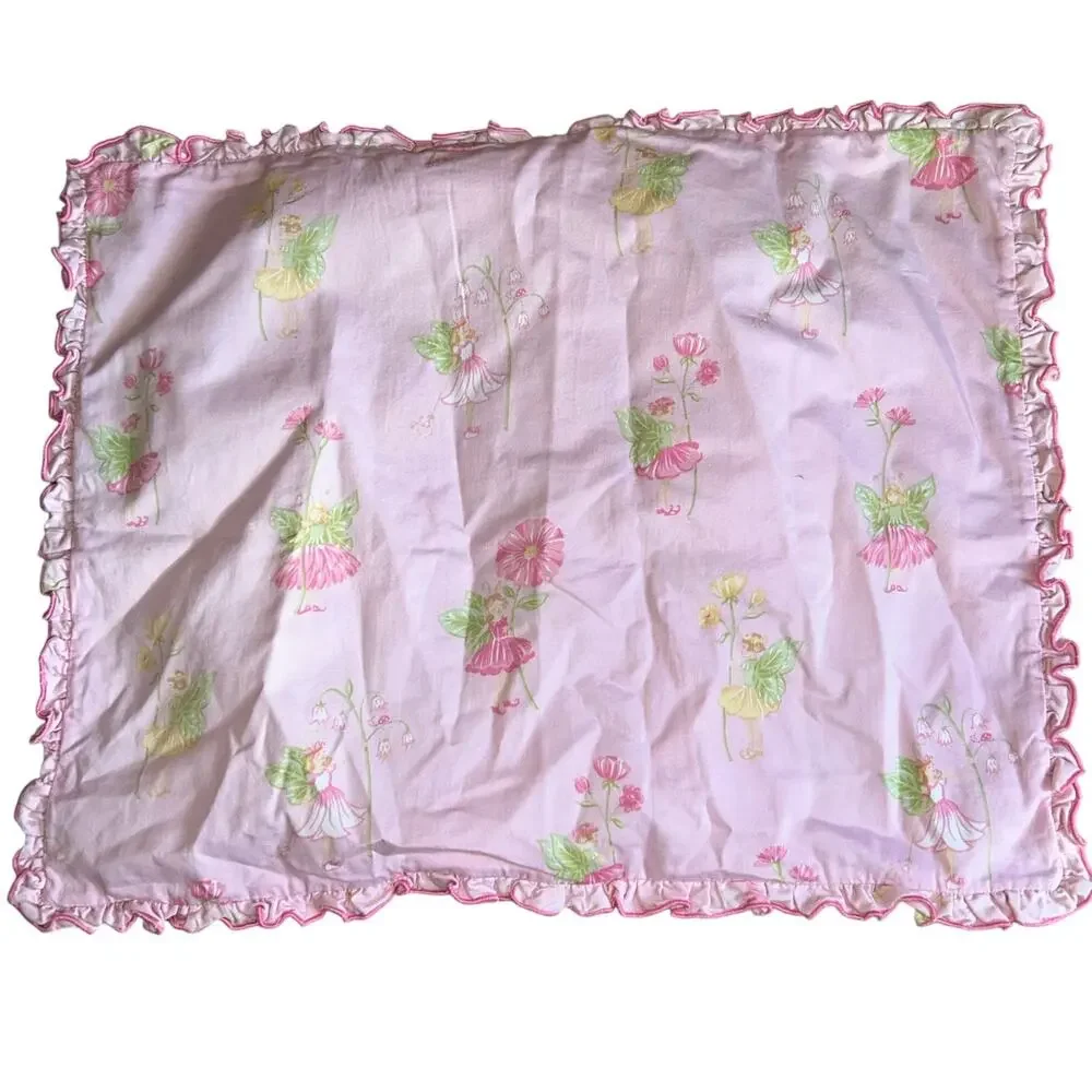Whistle and wind pink fairy ruffle border 2 shams and duvet cover full size girl